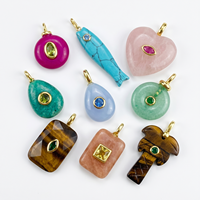 Collier pendentif en pierre naturelle plaqué or, véritable œil de tigre, turquoise, quartz rose, bijou avec breloque en pierres précieuses serties, cadeau pour femme