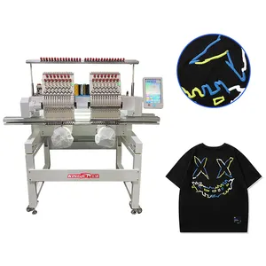 Hot sale 2 heads automatic multi color functions computer garment clothes t shirt flat printing machine embroidery machine