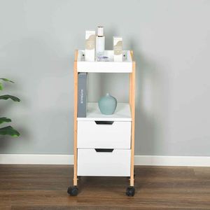 Multipurpose White Four-Tier European Style Wooden Drawer Trolley Tea Prams Rolling Bathroom Towel Organizer <b>Storage</b> Cart - Product Image 3