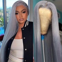 Perruque Lace Front Cheveux Humains Gris Argenté 13x4 HD Lace Colorée Pré-Pluckée Lisse Sans Colle Prête à Porter pour Femmes Noires