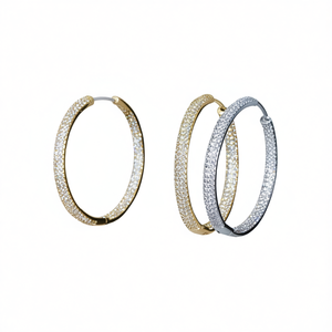 Orecchini a Cerchio di Lusso con Diamanti, Placcati in Oro Bianco 18K, Taglio Brillante Rotondo, Gioielli da Donna per Uso Quotidiano - Product Image 1