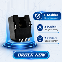 Connecteur femelle modulaire RJ11 8P8C 5321-SMT en gros, à montage en surface sur carte PCB pour équipement de télécommunication