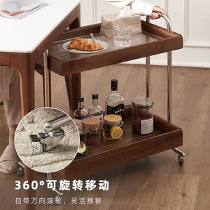 Solid Wood Trolley <b>Side</b> <b>Table</b> North American <b>Black</b> Walnut 670x380x690mm Movable Coffee <b>Table</b> Living Room Furniture - Product Image 4