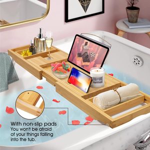 Bandeja de bambú plegable ecológica, accesorio ajustable para baño, ducha, para ver películas o leer - Product Image 4