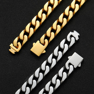 Collar de Cadena de Acero Inoxidable Liso de 12 mm con Cierre de Resorte, Collar de Cadena Plana Ligera de Acero Inoxidable, Moda Tanjing - Product Image 1