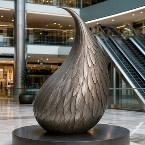 Sculpture en métal en forme de goutte d'eau en acier inoxydable poli miroir X04, statue d'art pour la décoration intérieure de villa - Product Image 2