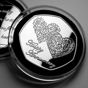 Новые горячие металлические монеты серебряные 999 с индивидуальным логотипом в виде сердца, подарок на день Святого Валентина, юбилейная коробка, металлические Юбилейные Монеты для свадьбы - Product Image 2