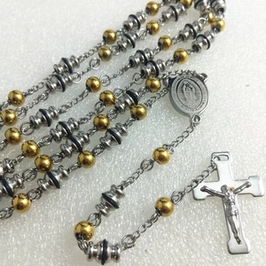 Collana rosario in acciaio inossidabile Lady Of The Miraculous, collana con perline a sfera, collana rosario religioso in acciaio inossidabile - Product Image 1