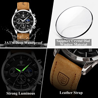 Prêt à expédier POEDAGAR 928 Montre homme de luxe avec phase lunaire, chronographe, bracelet en cuir, lumineuse, étanche, Montre Homme