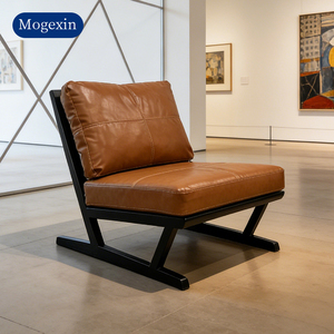 Sillón de Estilo Moderno de Mediados de Siglo, Tapizado en Cuero Sintético, con Estructura de Madera Maciza para Sala de Estar - Product Image 2