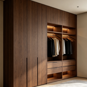Modern Wooden Wardrobe Closet Dark Wood Grain Freestanding <b>Clothes</b> <b>Storage</b> Cabinet Bedroom Furniture Custom Design - Product Image 1