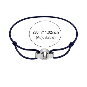 Adjustable Navy Cord Bracelet With Engraved Silver <b>Rings</b> Custom Engraved <b>Name</b> Classic Minimalist Unisex Jewelry Gift - Product Image 2