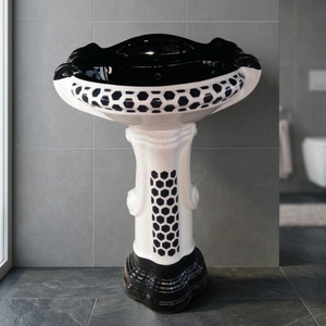 Big Sterling Brown <b>Rustic</b> Ceramic Pedestal Wash Basin Set Round Porcelain Designer <b>Bathroom</b> Sink - Product Image 3