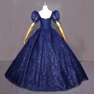 Navy Blue Ball Gown Evening Dress Sweetheart Neckline Embroidered Organza Adult Formal Prom Dress - Product Image 4