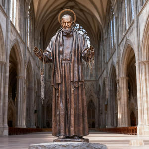 Statue religieuse d'extérieur sur mesure, sculptée en 3D, représentant le Père <span class=keywords><strong>Pio</strong></span>, en bronze, de style traditionnel. - Product Image 5