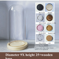 Cloche en verre Art Déco écologique de 9 cm de diamètre et de 12 à 25 cm de hauteur, base en bois massif, décoration de maison et de bureau recyclable à faire soi-même