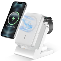 Support de charge 3-en-1, chargeur sans fil 15W avec batterie externe 5000mAh pour montres connectées et écouteurs sans fil