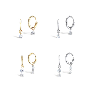 Boucles d'oreilles classiques CANNER en zircon avec un, deux ou trois pendentifs en zircon 5A, en argent S925, bijoux 18 carats - Product Image 1