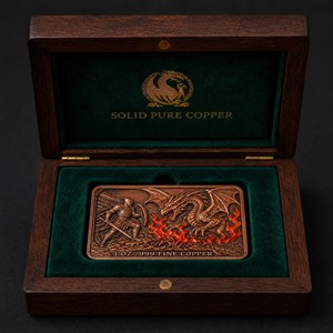 Barre commémorative Dragon <span class=keywords><strong>Slayer</strong></span> en cuivre fin .999 de 1 oz, pièce de défi personnalisée en relief 3D sur le thème de la légende médiévale, pour cadeau de luxe - Product Image 6