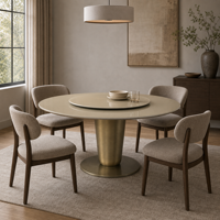Table à manger ronde moderne en verre 1810-1.5 1500 mm avec base en métal finition laiton antique 8 personnes pour hôtel appartement villa