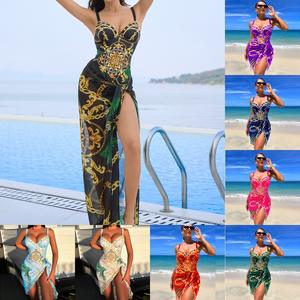 <span class=keywords><strong>Bikini</strong></span> de una pieza con estampado sin espalda y sarong <span class=keywords><strong>Big</strong></span> <span class=keywords><strong>Boob</strong></span>, traje de baño con cadena, trajes de baño Vintage - Product Image 2