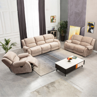 Ensemble de canapés inclinables beiges en gros, canapé 3 places, causeuse et fauteuil inclinable en tissu doux pour salon