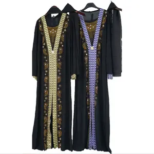迪拜新款服装长裙女士水晶棉热钻石连衣裙穆斯林女性Abaya连衣裙