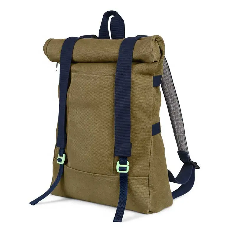 CHANGRONG Custom khaki blue Recycled roll top School Travel Backpack designer