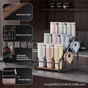 Multi Tiered Display Rack Iron Wood <b>Desktop</b> 4 Layers For Kitchen Storage Organization - Product Image 2