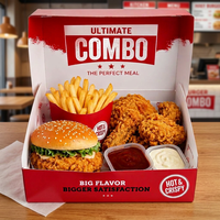 Boîte à emporter biodégradable personnalisée en carton ondulé blanc de qualité alimentaire pour burgers, sandwichs et frites – Disponible en version jetable