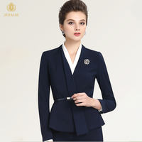 Jas Wanita Warna Biru Dongker Bernapas untuk Semua Musim, Model Slim Fit dengan Ikat Pinggang Dekoratif untuk Acara Profesional