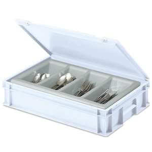 Besteckkasten Mit Besteckeinsatz (4 Mulden), LxBxH 600x400x130 Mm, Weiß - Product Image 1