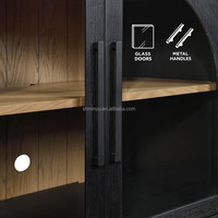 Console de salon 70 ''en bois de chêne américain Style bois massif Armoire à 4 portes en verre avec rotin pour buffet multimédia domestique