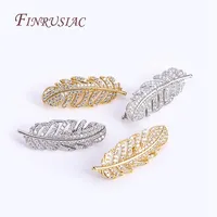 Fermoirs à perles de zircon incrustées, apprêts pour loisirs créatifs, 12x32MM, plaqué or 18K, fermoirs plume et perle, fournitures pour colliers et bracelets