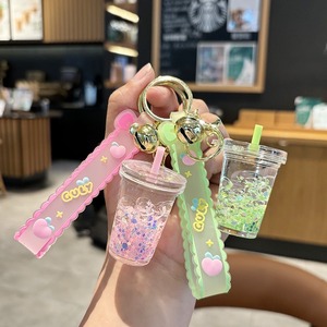 Souvenir Night Glow Oil in Flasche Boba Schlüssel bund halter 3D Niedlicher fließender Sand Leuchtende Blase Perle Milch Tee tasse Flüssiger Schlüssel bund - Product Image 3