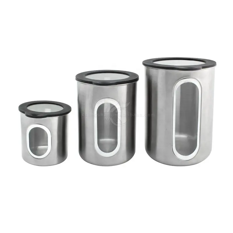 Food Storage Container 3 Piece Set Locking Clamp Anchor Hocking Round Stainless Steel Canister Set