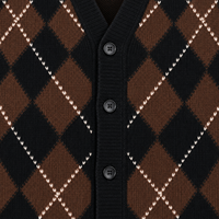 OEM Trendige Retro Preppy Argyle-Muster Weiche Mischgarn-Strickjacke Flauschige Lose Drop-Shoulder V-Ausschnitt Strick-Oberbekleidung