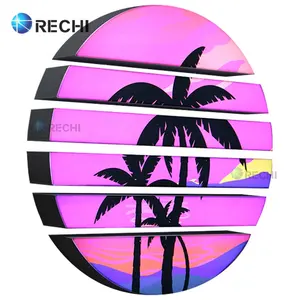 RECHI Retail Store Atmosphere Light Sign Gradient Acrylic LED Light Box Sign With Beach Sunset & Coconut Tree UV Printing