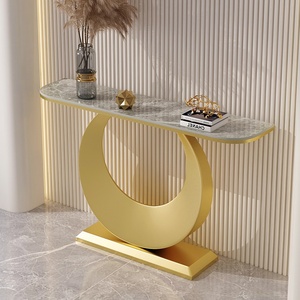 Meuble d'entrée moderne en métal de style italien avec plateau en ardoise, design de luxe léger pour salon et couloir - Product Image 4