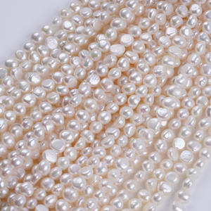 Bijoux en perles d'eau douce blanches de forme baroque Keshi, 18 cm, 7-8 mm, bande courte, côté brillant double face, avec trou - Product Image 1