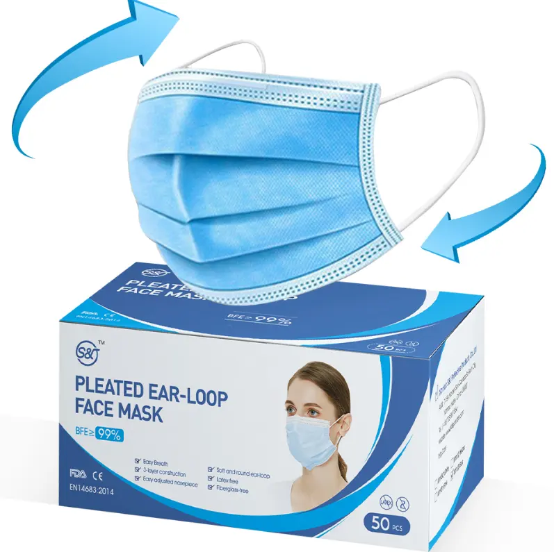 S&J OEM Wholesale Disposable 3ply medical mask mascarillas maskss face 3 ply surgical facemask for hospital or daily protecting