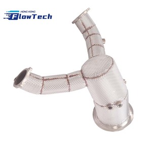 Downpipe haute performance FlowTech SS304 avec bouclier thermique pour Audi S4 S5 B9 B9.5 3.0T EA839 – 200 cellules, sport, fixation directe - Product Image 3