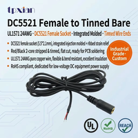 Produsen Kabel OEM Custom DC5521 Female ke Kawat Tanpa Isolasi Berlapis Timah UL1571 24AWG, Kabel Daya DC, Sesuai RoHS