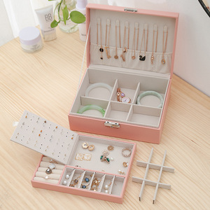 Double Layer <b>Lockable</b> Jewelry <b>Box</b> 23x17x9cm Leather Storage For Necklaces Bracelets Rings Moisture Proof Dust Proof Organizer - Product Image 1