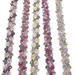 바지 레이스 트림 야드 패브릭 드레스 다채로운 자수 작은 꽃 레이스 액세서리