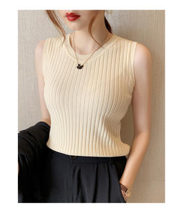 Gilet lavorati a maglia da donna Top o collo solido canottiere Mujer De <span class=keywords><strong>Moda</strong></span> primavera estate nuova <span class=keywords><strong>Moda</strong></span> femminile senza maniche Casual Top sottili - Product Image 3