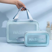 Sac cosmétique portable grand format imperméable avec fermeture éclair, motif de lettres personnalisées, bleu, en PVC durable, pour cadeau promotionnel