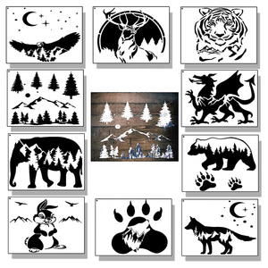 11 pièces forêt montagne arbre cerf tête pochoirs animal <span class=keywords><strong>pochoir</strong></span> pour <span class=keywords><strong>peinture</strong></span> sur bois artisanat décors à la maison - Product Image 1