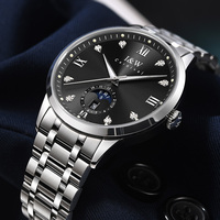 Nouvelle montre automatique pour homme I&W Carnival, cadran noir, index en diamant, phase de lune, affichage jour et date, acier inoxydable, montre mécanique