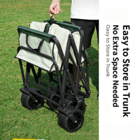 Chariot pliable, chariot utilitaire pliable avec quatre roues, poignée de traction, poches de rangement latérales pour le camping, le jardin et les activités de plein air